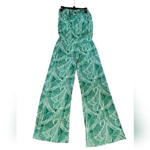 Veronica M. green leaf print strapless jumpsuit Size L